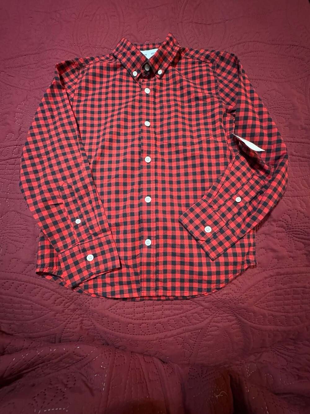 Old Navy Long Sleeve Button Down Shirt Size M (8) Red Black Plaid